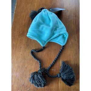 NWT Reebok light turquoise fleece hat with gray  ties OS